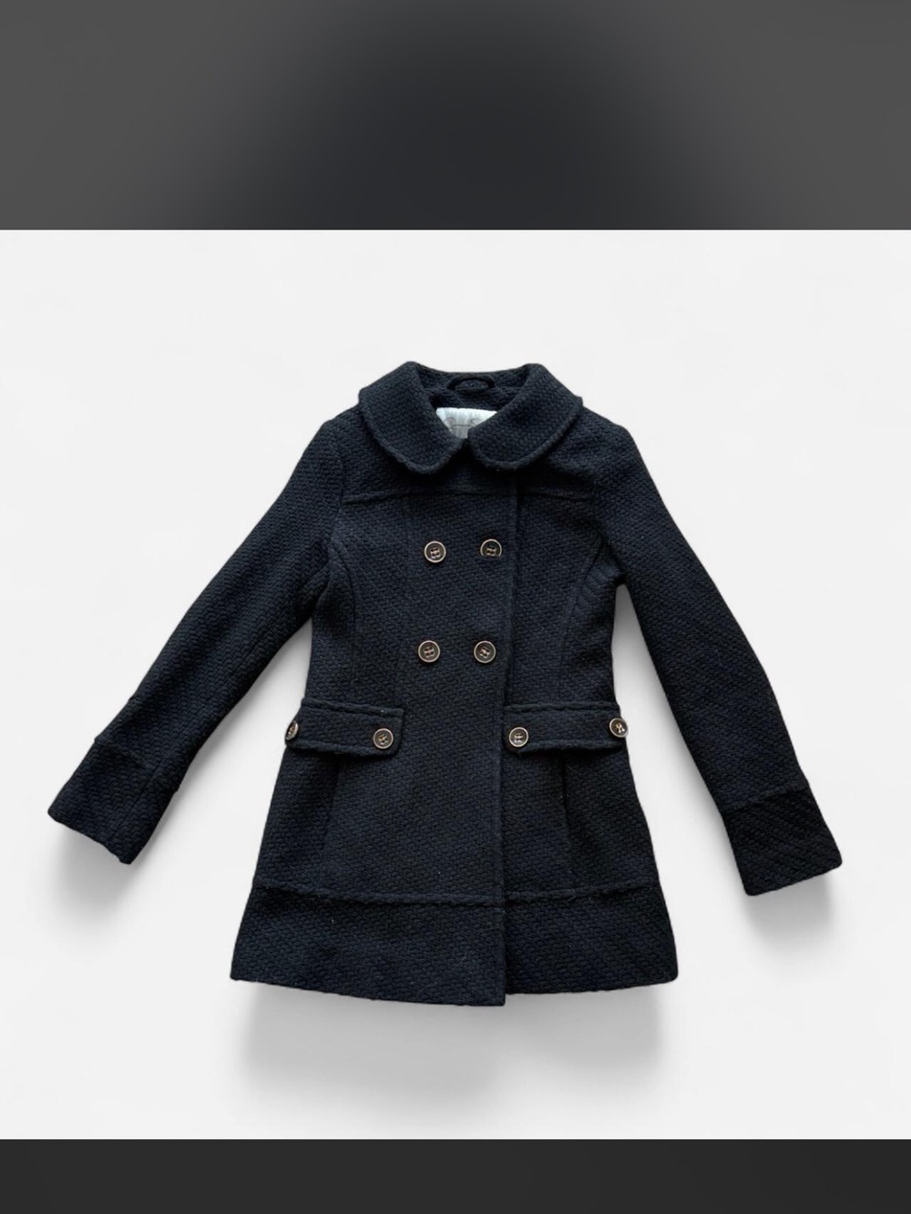 Double-Breasted Black Textured Coat